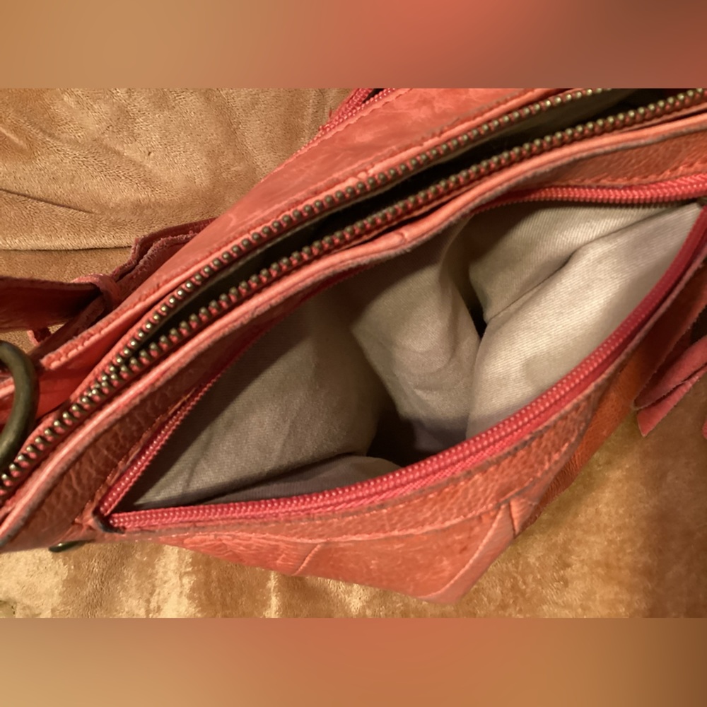 Lucky Brand Rayla Leather Crossbody Shoulder Handbag Boho Tassel Zip Tangerine - Picture 12 of 14